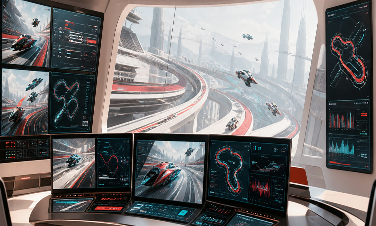 Sci-fi racing live broadcast control room